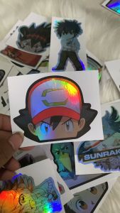 Stiker Hologram Ash Ketchum Pokemon ukuran 8 cm
