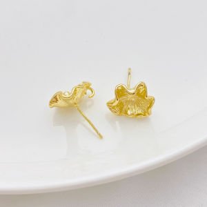 ต่างหูไข่มุกชุบทอง 14K รูปดอกไม้ รูปใบบัว ทำมือ DIY อุปกรณ์เครื่องประดับหู เครื่องประดับแฟชั่นสำหรับผู้หญิง