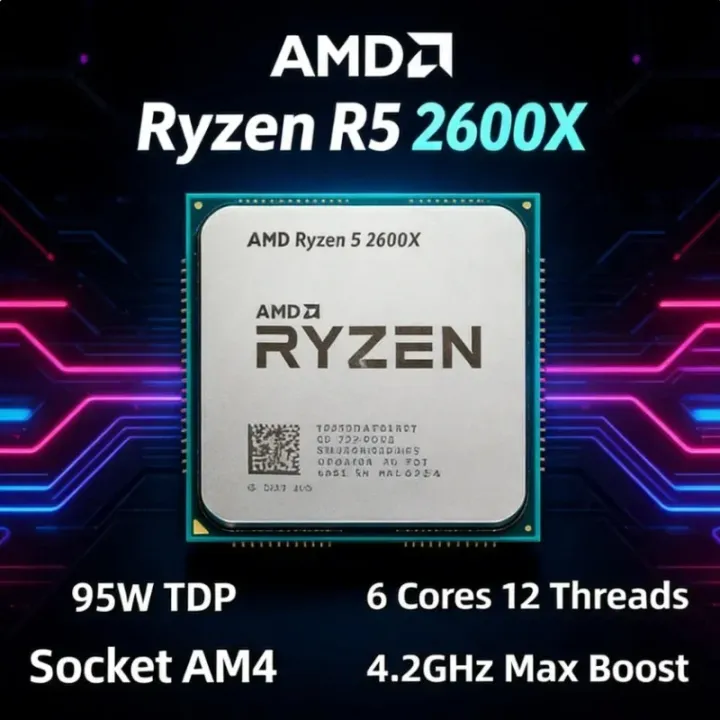 AMD | AMD R5 2600X AM4 High Frequency CPU 6 Cores 12 Threads 12MB Cache For DIY Mid-Tier Gaming Computer Without Cooler