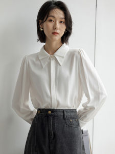 เสื้อเชิ้ตผู้หญิงแขนยาวผ้าชีฟองสีขาวสไตล์ฝรั่งเศส ดีไซน์ใหม่ ฤดูใบไม้ผลิ 2024 เสื้อเชิ้ตคอโปโลแขนยาวสไตล์เกาหลี