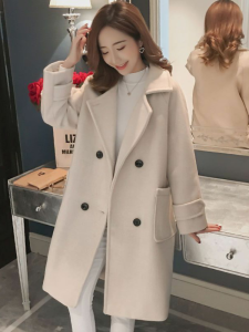 Womens Mid-Length Woolen Coat Spring Autumn Fashion Hepburn Style Slimming Versatile Outerwear Trendy Korean Version