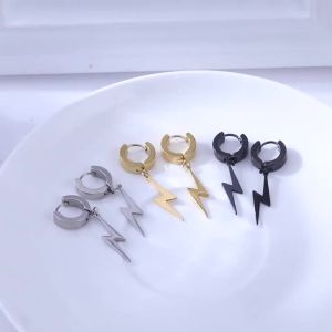 Skyrim Lightning Pendant Drop Earrings Women Men Stainless Steel Gold Color Hoop Earrings Hip Hop Punk Jewelry Birthday Gift