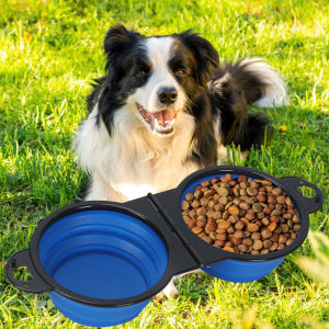 1-piece 2-in-1 foldable dual bowl feeding bowl portable outdoor travel dog and cat drinking bowl