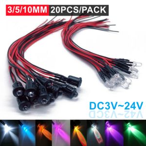 20PCS DC3V~24V Pre Wired 3/5/10mm LED Light Lamp Bulb Emitting Diodes 12 Colors 200mm Length Transparent LED Bead with Base