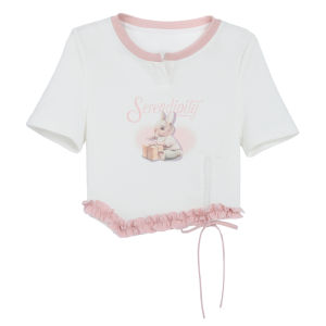 Sweet And Spicy Short Sleeve T-Shirt Womens Original Summer Print Top Rabbit Design Cotton Blend Slim Fit round Neck Tee