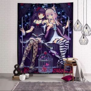 VIKAMA Kawaii Mèo Cô Gái Anime Người Giúp Việc Thảm Hoạt Hình Nhật Bản Treo Tường Trang Trí Cho Phòng Ngủ Ký Túc Xá Polyester Không Dệt