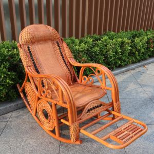 New Chinese Style Natural Rattan Woven Rocking Chair Adult Leisure Chair Bed Balcony Nap Elderly Waist Protection Chair