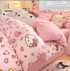 ผ้าปูที่นอน||ผ้าห่มนวม(ลายคิตตี้) ขนาด 3|5|6 🛌 ฟุต เนื้อผ้าคอตตอน 100% หนานุ่ม นอนสบาย🛒🌷🌸🌈