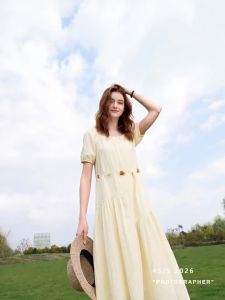3COLOUR·S | New Summer Yellow Square Neck Short Sleeve A-line Dress M