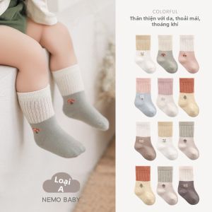 MOULIQIN | Vớ Bé Trẻ Em Cotton Không Seam Ôm Sóng Dễ Dàng Mid-calf