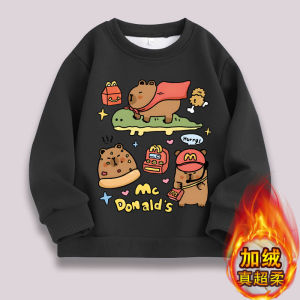 Warm Fleece Lined Long Sleeve Sweatshirt for Kids Trendy Boys Girls Winter Clothing Casual Polyester Cotton Blend Shirt