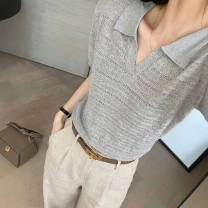 CHOEFULYN | Polo Neck Hollow-out Lightweight Breathable Ice Silk Top