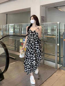 Summer Floral Print Maxi Dress Womens French Style Off-Shoulder Gown with Cardigan Two-Piece Set A-Line Silhouette Casual Chic