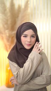 ผ้าพันชีฟอง ติดอินเนอร์รุ่นหน้าไขว้ ฮิญาบกึ่งสำเร็จ งานสีพื้นเรียบๆ ใส่ออกงานอิสลาม HL76 วาริสมุสลิม