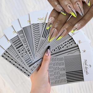 1Pcs 3D Black French Lines/Stripe Nail Art Sticker Matellic Curve/Wave/Geometry Self-Adhesive Decals DIY Manicure Decorations #*