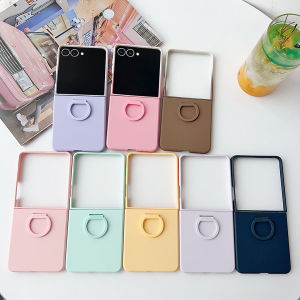 Fresh Candy Color Z Flip 7 Hard PC Case Back Cover Smooth Grip Anti-Slip Anti-Fingerprint Samsung Galaxy Z Flip7 Casing Drop Proof Durable Plastic Protective Phone Case with Ring