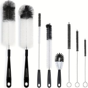8 Boxed Wine Bottle Cleaning Brush Set - Long Handled Black Bottle Cleaner for Cleaning Narrow Wine/beer Bottles/thermos/jugs/sp