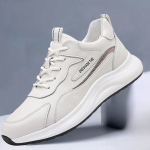 Hern Paul Mens Outdoor Anti-Slip Running Shoes Genuine Leather Sports Casual Dad Shoes Slip-On round Toe Flat Heel EVA Sole