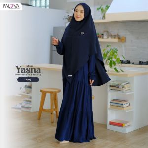 Falova Gamis Rayon Navy Adem Homedress Yasna Gamis Polos