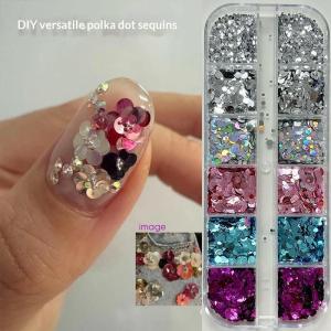 EELHOE | 12 Grids Mixed Circular Nail Glitter Flower DIY Wave Point Sequin Colorful Sparkling Nail Charms Nail Decoration Accessorie