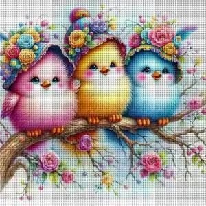 Branch Chicks Cross Stitch Kit DIY 11CT Embroidery Home Wall Decor Gift Handmade Material Frameless Semi-Finished 36×36cm