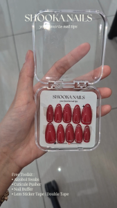 Shooka Press On Nails Kuku Palsu - Wisuda Prom Glitter Maroon Navy Free Toolkit