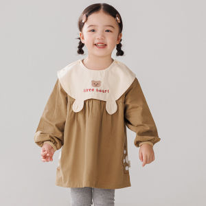 Princess Style Long Sleeve Pure Cotton Smock Childrens Autumn Winter Waterproof Dirt Resistant Eating Clothes for Babies And Toddlers