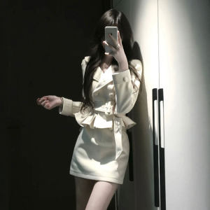 CHANGTONG | Stylish Double-Breasted Tweed Jacket and Skirt Set