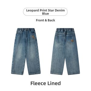 MUCMUKN | Vintage Leopard Stars Embroidery Fleece Lined Girls Jeans