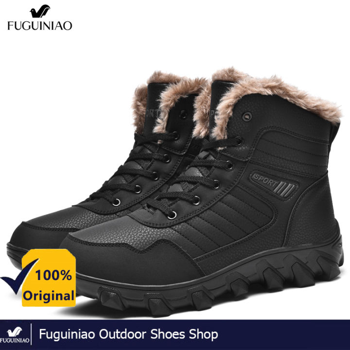 Fuguiniao New Men's Leather Hiking Boots Warm Non Slip Leather Boots ...