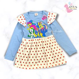 {1-6y}Dress Budak Perempuan Kids Dress Long Sleeves Ruffle Raya 2023 Pony