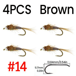 ICERIO #14 #16 Brass Bead Head Hares Ear Nymph – Fast Sinking Mayfly Imitation for Trout Grayling & Bass Barbed Wet Fly Hook