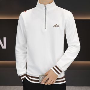 HENGYUANXIANG | Stylish Half-Zip Long Sleeve Hoodie Trendy Stand Collar Mens T-Shirt Comfortable Cotton Polyester Blend Autumn Wear