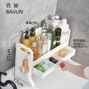 ชั้นวางของในห้องน้ําบนเคาน์เตอร์พลาสติกสําหรับอุปกรณ์เครื่องสําอางและกล่องจัดเก็บสําหรับโต๊ะทํางานและเครื่องแต่งหน้า