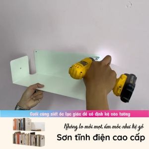 Kệ đĩa CD chữ U 45 - Kệ treo tường bằng thép dày 16mm - Sơn tĩnh điện màu Trắng/ Đen hiện đại - Tặng kèm bộ ốc vít và đầu bịt ốc