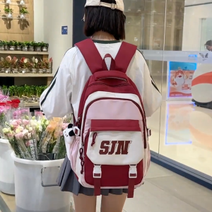 กระเป๋าสะพายหลังสไตล์อเมริกัน ลายตัวอักษร กระเป๋านักเรียน ความจุขนาดใหญ่ กันน้ำ กระเป๋าใส่โน้ตบุ๊ก