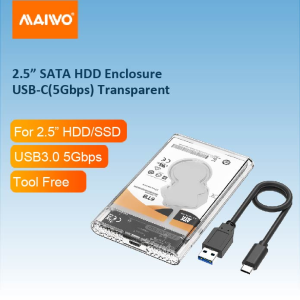 MAIWO  SSD Enclosure External Hard Disk USB C SATA HDD Case UASP 5Gbps speed max Compatible EVO WD SEAGATE drives 4TB Screwless Transparent