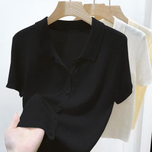Oatmeal Color Short-sleeve Knitted Top