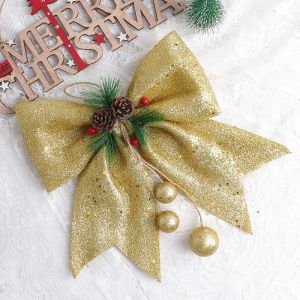 30cm Christmas Decoration Bow Red Glitter Bow Hanging Christmas Tree Pendant Ornaments for Home Decor Xmas New Year Accessories