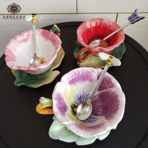 Bộ Ba Món Tách Cà Phê Sứ Hoa Vẽ Tay Thìa Hộp Quà Tặng Bộ Trà Chiều Quà Tặng Bạn Thân Đồ Dùng Ăn Uống Dụng Cụ Pha Cà Phê