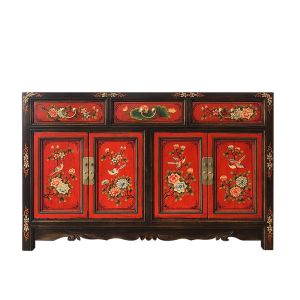 New Chinese Style Entrance Cabinet Sideboard Solid Wood Vintage Painted Foyer Hallway Antique Finish Hand-Painted Chinese Style Shoe Cabinet