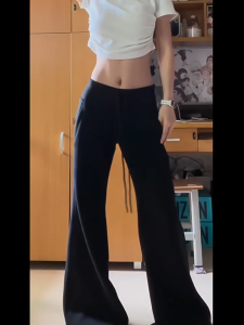 Korean Style Womens Palazzo Pants High Waist Wide Leg Drawstring Trousers