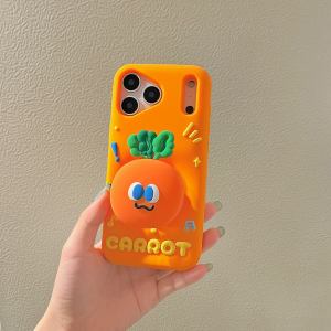EOENKK | Lovely 3D Carrot Head Grip Top Holder Phone Case For iPhone 17 16 15 14 13 12 Pro Max Plus 17 Pro 16e Shockproof Cute Back Cover