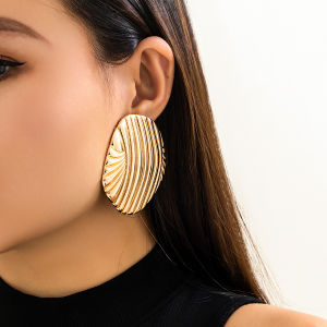 IngeSight.Z Vintage Metal Big Oval Stripe Stud Earrings for Women Punk Gold Color Geometric Earrings Party Jewelry Gift 2023