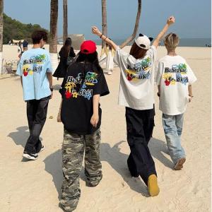 Áo Thun Tay Ngắn Thêu Chữ Cotton Nguyên Chất Phong Cách Mỹ Thời Trang Mùa Hè Cho Nam Và Nữ Áo Thun Thể Thao Thường Ngày