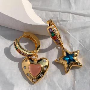 Cute Romantic Heart Star Copper Zirconia Pendant Earrings For Women Gold/Silver Color Metal Crystal Earring Party Daily Jewelry