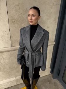 Ladies Popular Womens Autumn Winter Solid Color Long Sleeve Fashionable Pocket Jacket Womens Double-breasted Versatile Blazer