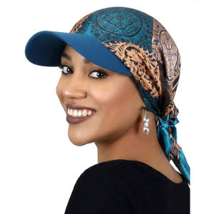 Women Fashion Printed Satin Headscarf Hat with Brim Summer Soft Breathable Sun Casual Outdoor Sports Baseball Cap Female Travel