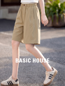 Basic House | Beige High Waist Casual Straight Short Pants