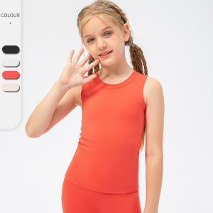 เสื้อกั๊กโยคะสปอร์ตแห้งเร็วสำหรับเด็กผู้หญิง ทรงเข้ารูป ทรงหลวม แขนกุด คอวี ผ้าไนลอน ระบายอากาศได้ดี เหมาะกับฤดูร้อน